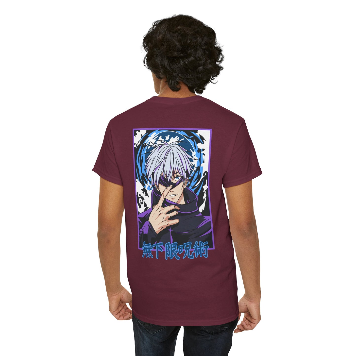Jujutsu Kaisen Gojo Satoru Anime T-Shirt — Back Graphic & Japanese Logo