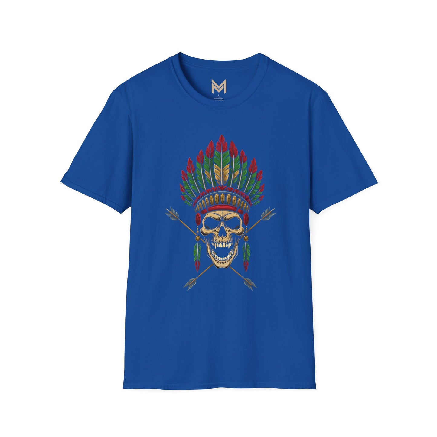 Skull and Feather Camp T-Shirt, Boho Unisex Tee, Festival Apparel, Edgy Graphic Shirt, Halloween Costume Top Printify