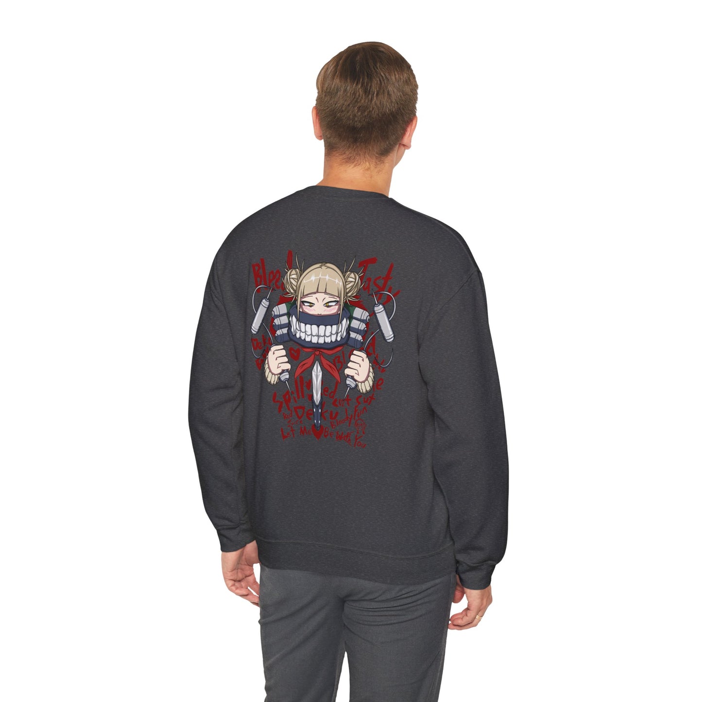 Graphic Crewneck Sweatshirt — Grinning Girl Horror Manga Design