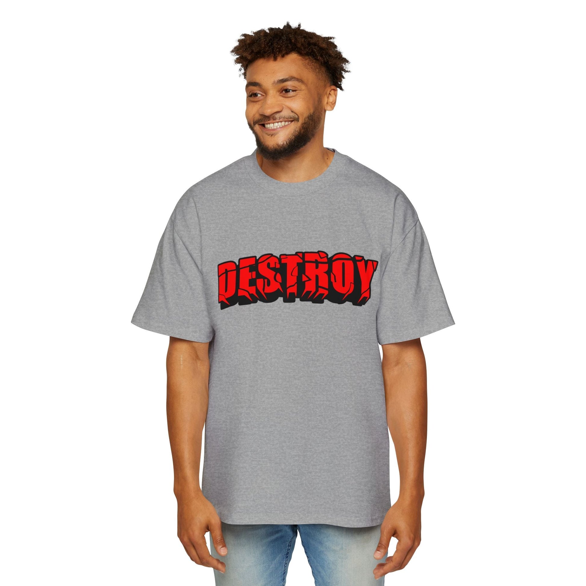 Men's Oversized Graphic Tee - DESTROY, Casual Streetwear, Unisex Fashion, Trendy Men's Shirt, Gift for Him, Everyday Wear - Maklenn