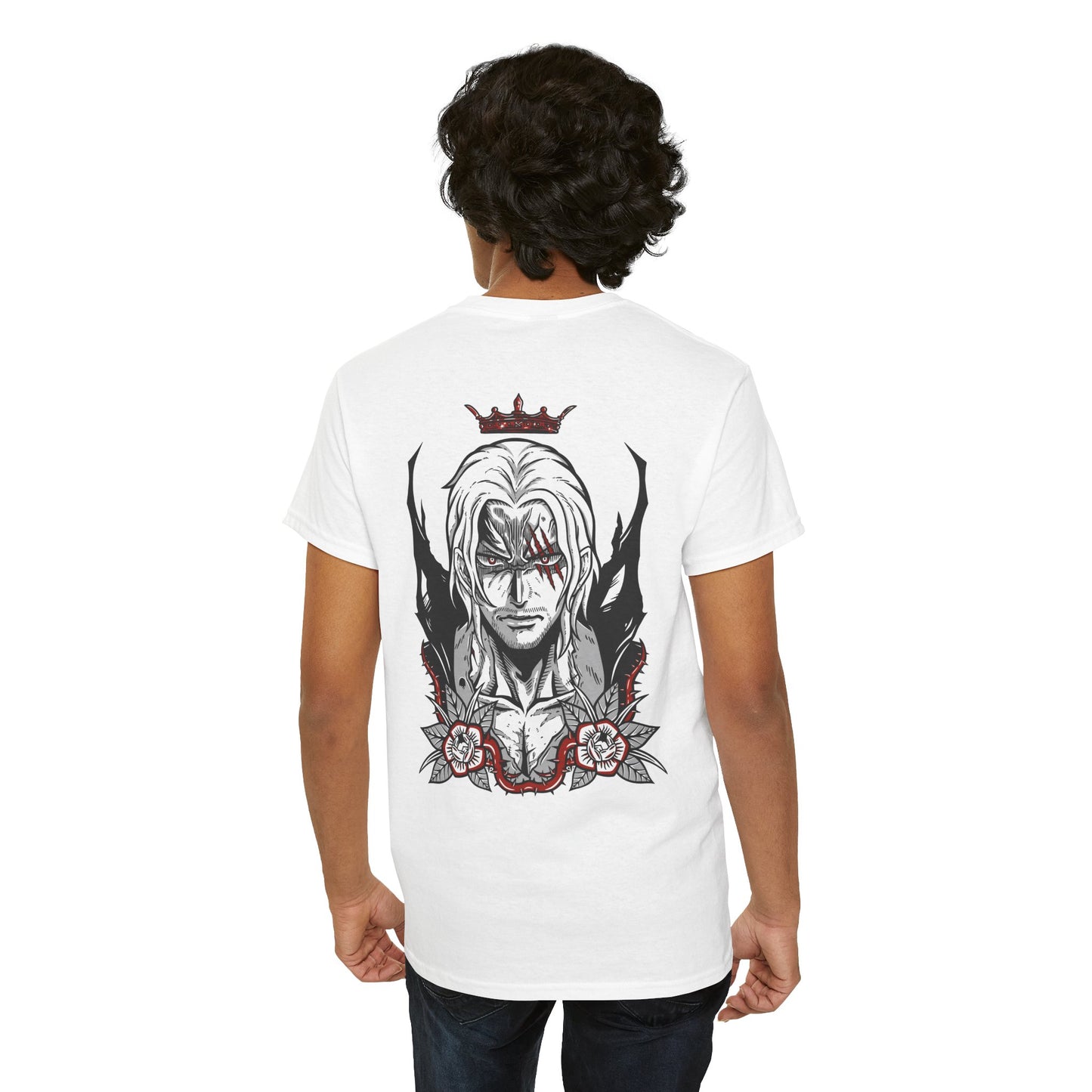 One Piece Anime Tee — White 'King' Pirate Skull Chest & Back Graphic Shirt