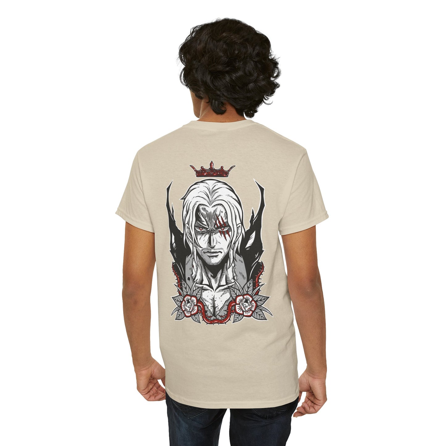 One Piece Anime Tee — White 'King' Pirate Skull Chest & Back Graphic Shirt