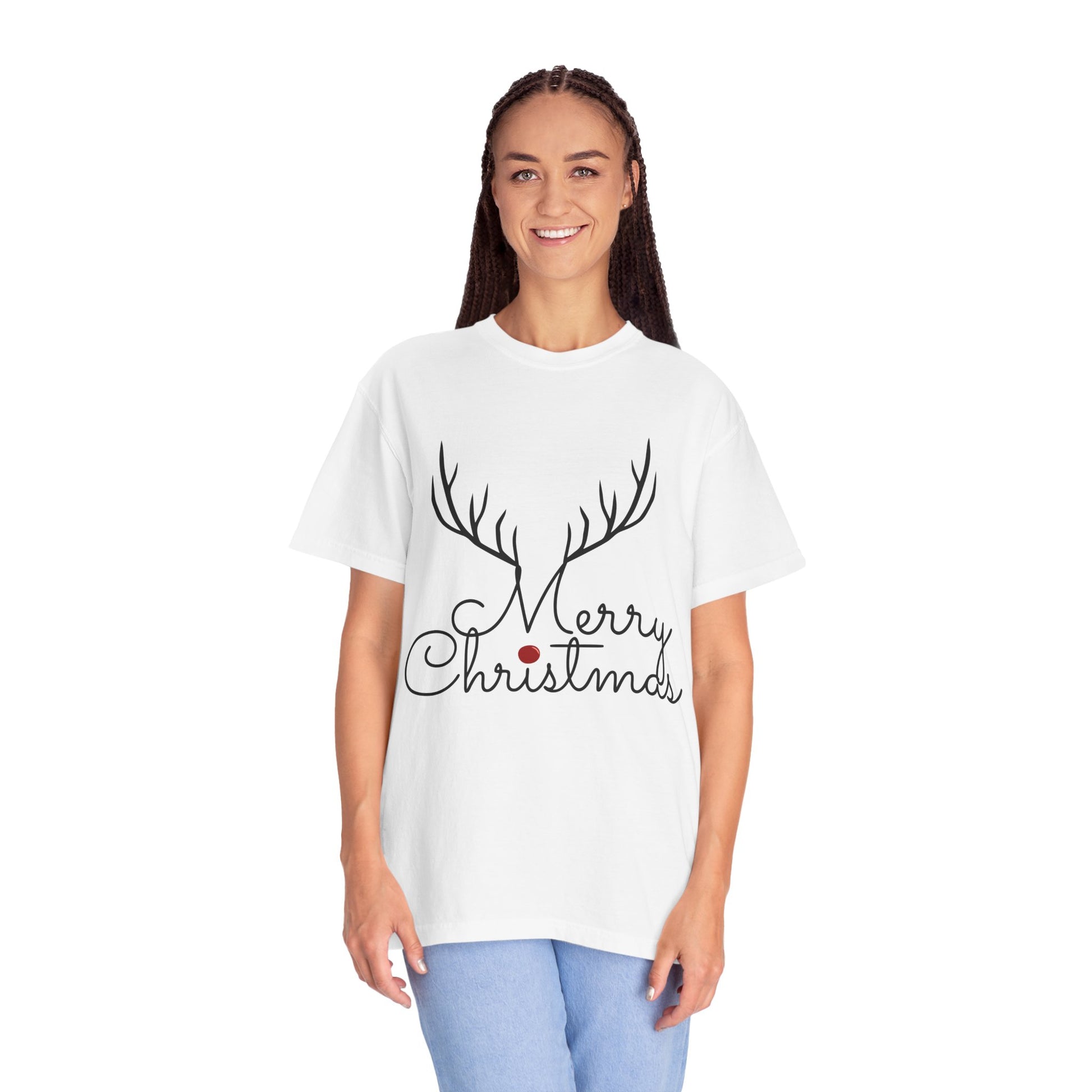 Merry Christmas Reindeer Antlers T-Shirt Printify