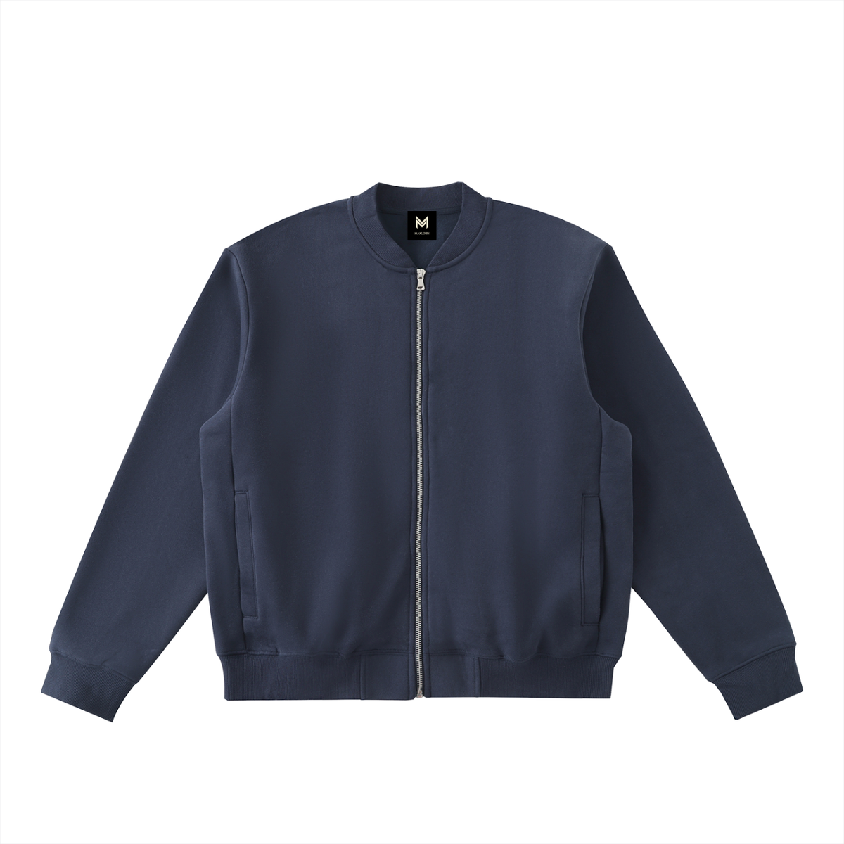 Maklenn essential zip-up fleece varsity jacket back fit and texture detail