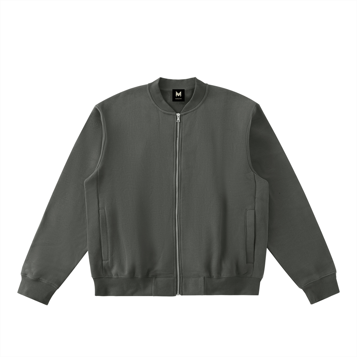 Maklenn essential zip-up fleece varsity jacket front view