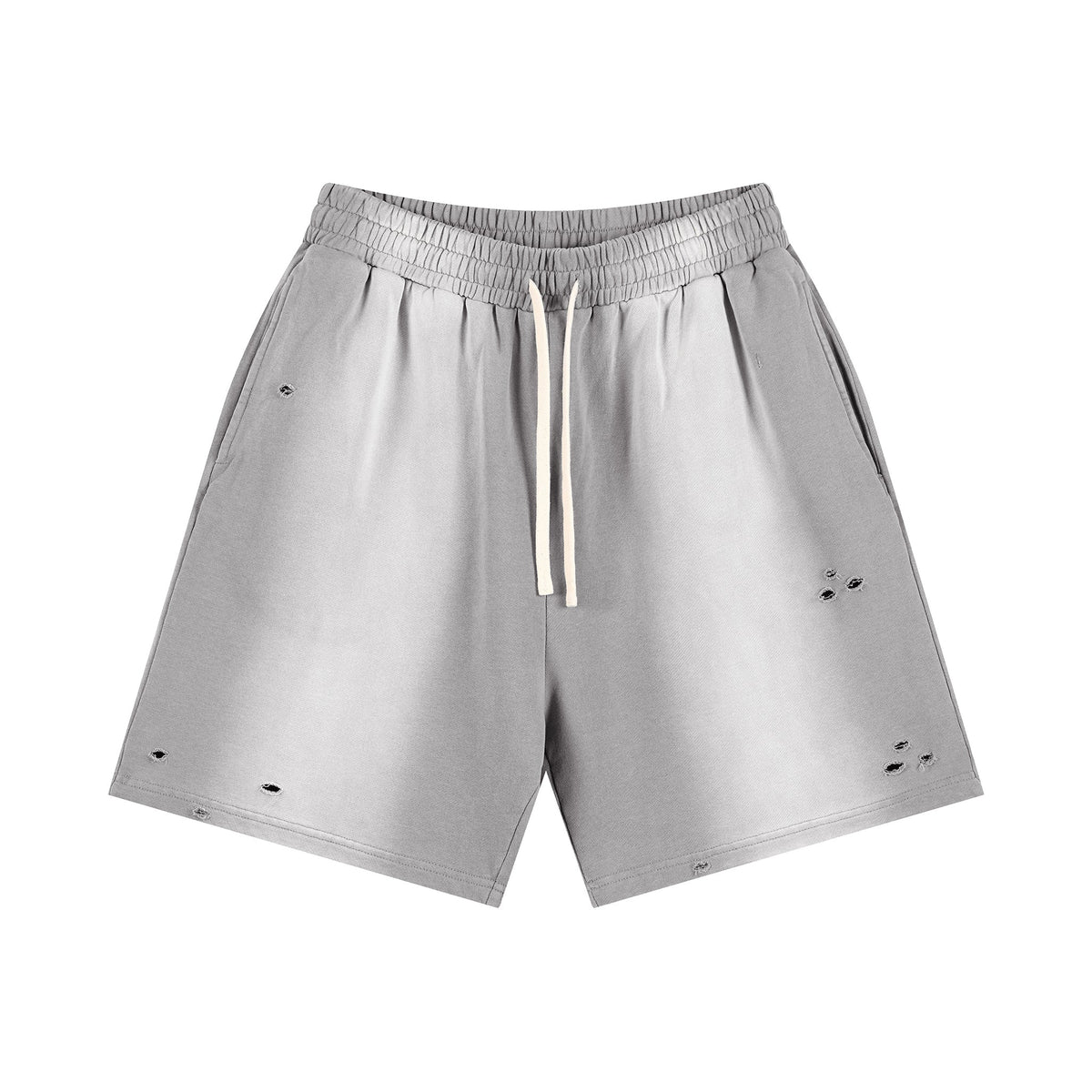 Model wearing Maklenn heavyweight washed relaxed-fit shorts on-body fit