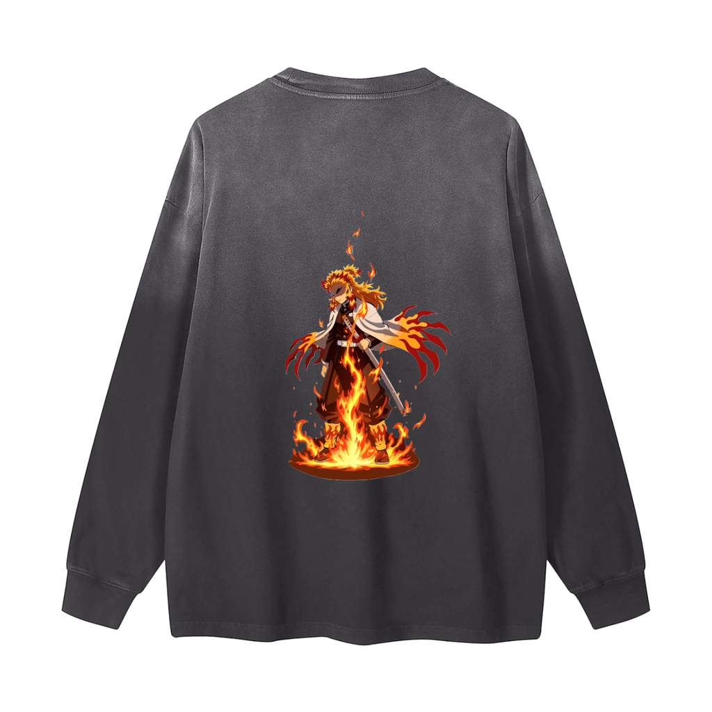 Kyōjurō Rengoku | Demon Slayer | Gradient Washed Long Sleeve T-Shirt ODMPOD